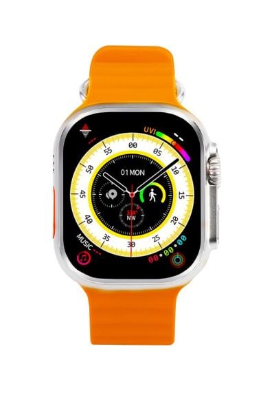 Ultra Hello 3 Plus Akıllı Saat Gri Alüminyum Kasa Turuncu Spor Silikon Kordon