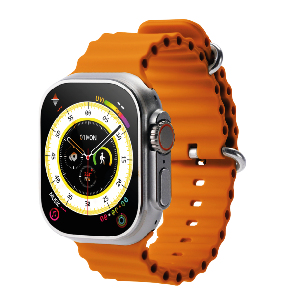 Montre connectée Ultra Hello 3 Plus, boîtier en aluminium gris, bracelet de sport orange, bracelet en silicone