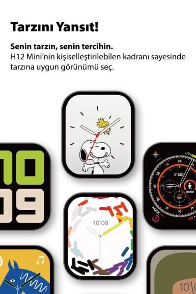 H12 Mini Akıllı Saat Gold Alüminyum Kasa Kırık Beyaz Silikon Kordon