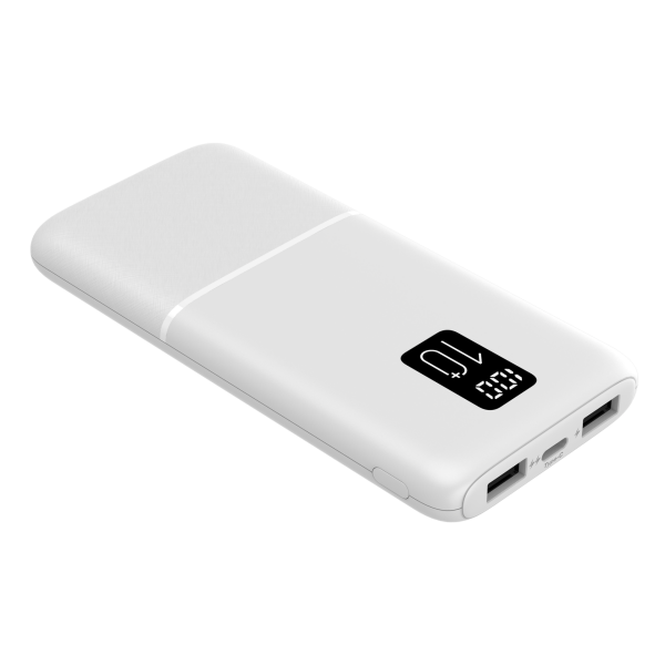 Led Ekranlı Slim 10000mAh Powerbank Taşınabilir Şarj Cihazı Type-C / 2 USB / 3 Port Çıkış / Output 2.1A Beyaz
