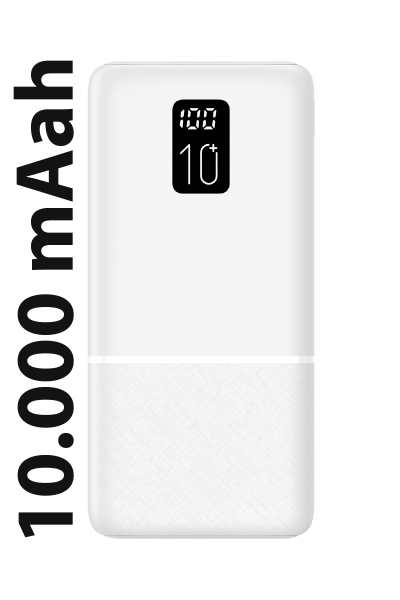 Led Ekranlı Slim 10000mAh Powerbank Taşınabilir Şarj Cihazı Type-C / 2 USB / 3 Port Çıkış / Output 2.1A Beyaz