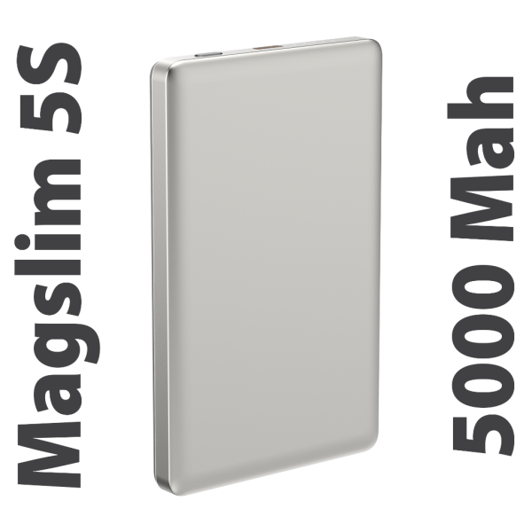 Magslim 5S Magsafe Manyetik Kablosuz 5000mAh Powerbank Taşınabilir Şarj Cihazı Ultra ince Gümüş Gri