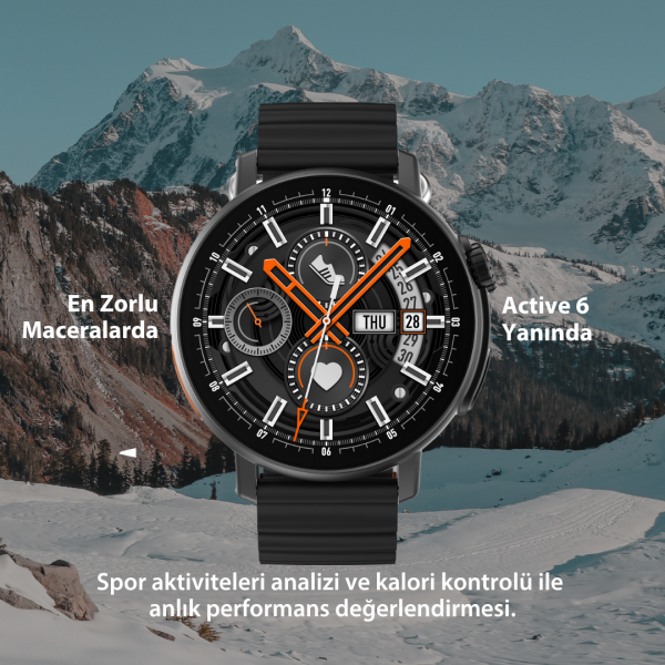 Active6 Akıllı Saat Yuvarlak Alüminyum Kasa Spor Siyah
