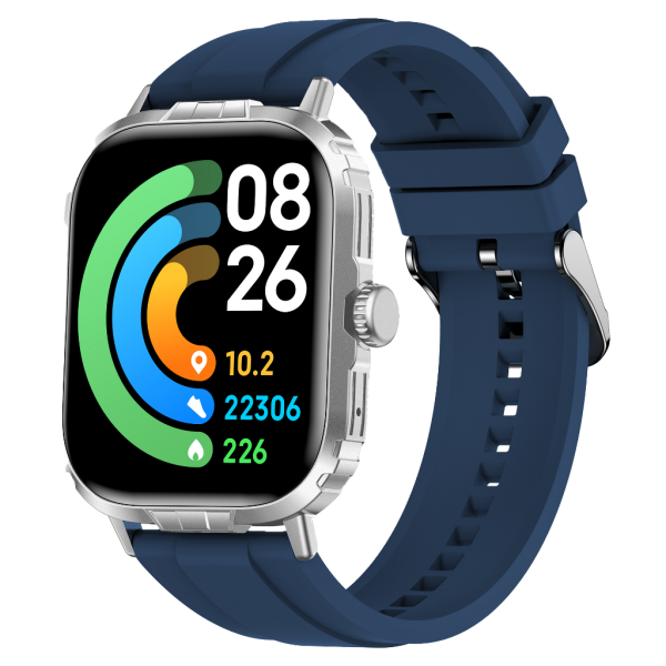 Tech8 Smart Watch Aluminum Case Sports Silicone Band Silver