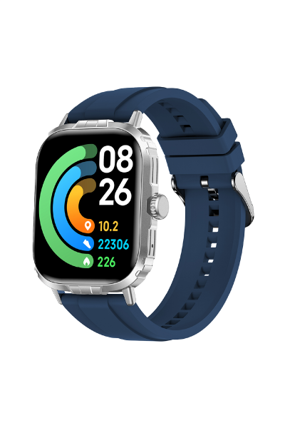 Tech8 Smart Watch Aluminum Case Sports Silicone Band Silver