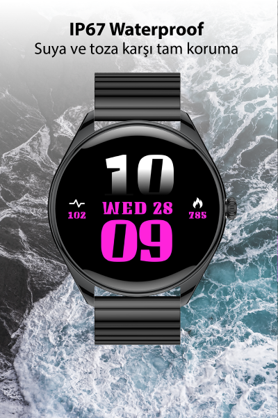 Ultra Thin Smart Watch Round Steel Case Metal Band