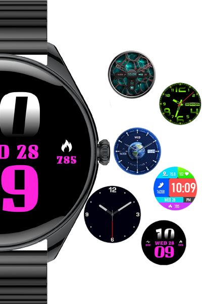 Ultra Thin Smart Watch Round Steel Case Metal Band