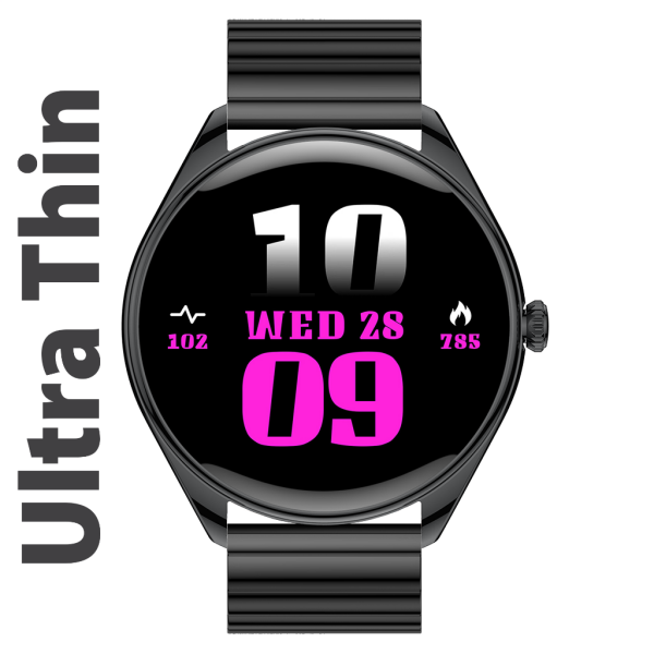 Ultra Thin Smart Watch Round Steel Case Metal Band