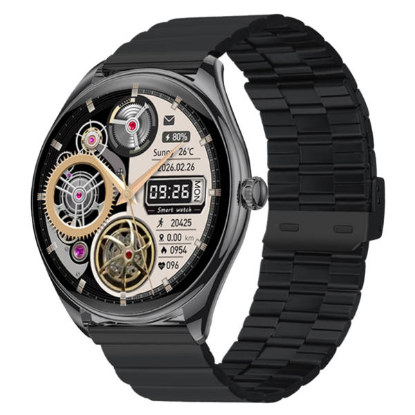 Ultra Thin Smart Watch Round Steel Case Metal Band