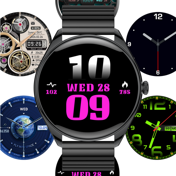 Ultra Thin Smart Watch Round Steel Case Metal Band