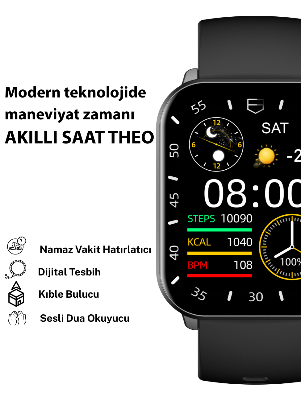 Theo Akıllı İslamik Saat Alüminyum Kasa Silikon Kordon