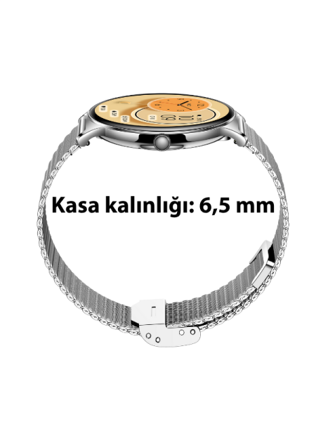 Ultra Thin Femme Akıllı Saat Yuvarlak Çelik Kasa Metal Kordon Gümüş