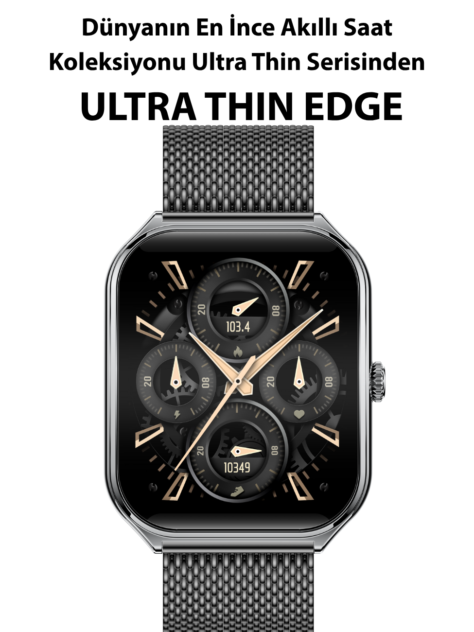 Ultra Thin Edge Akıllı Saat Çelik Kasa Metal Kordon Siyah