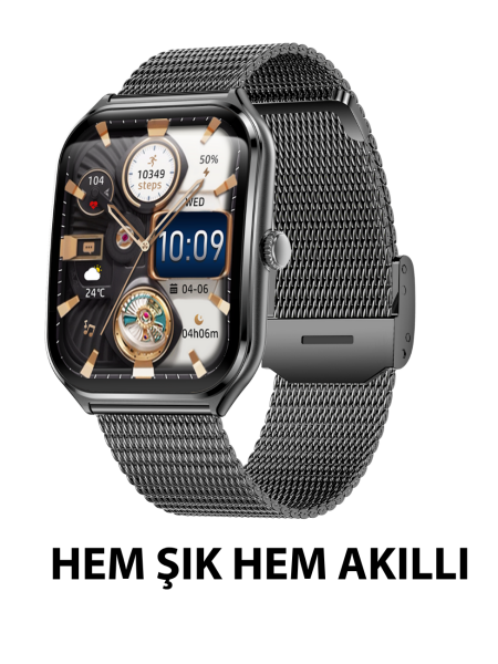 Ultra Thin Edge Akıllı Saat Çelik Kasa Metal Kordon Siyah