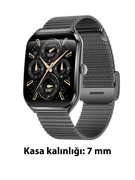 Ultra Thin Edge Akıllı Saat Çelik Kasa Metal Kordon Siyah