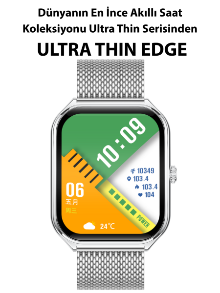 Logia Ultra Thin Edge Akıllı Saat Çelik Kasa Metal Kordon Gümüş