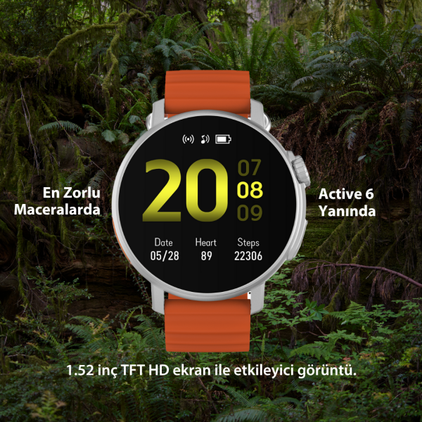 Active6 Akıllı Saat Yuvarlak Alüminyum Kasa Spor Silikon Kordon Gümüş