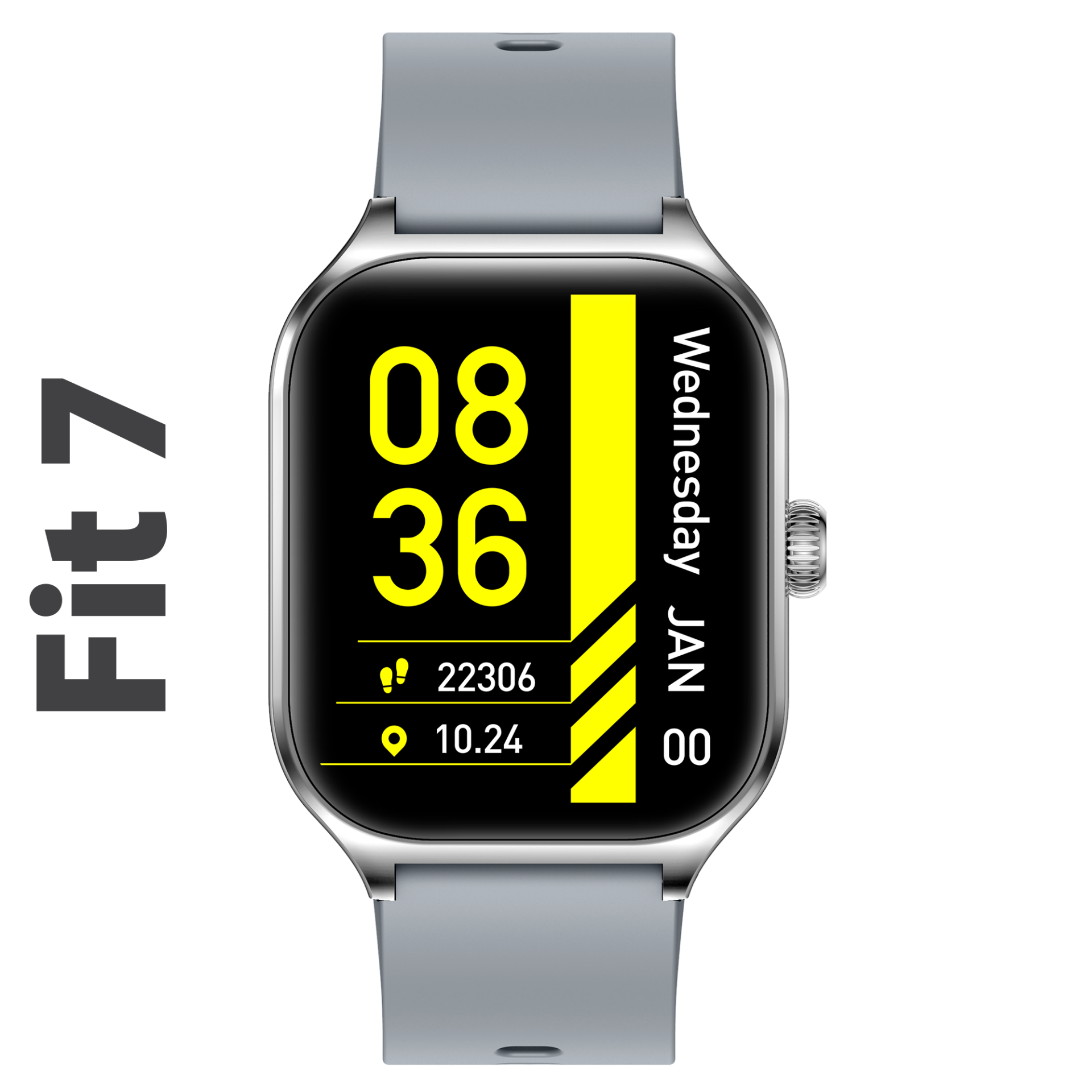 Fit7 Akıllı Saat Alüminyum Kasa Spor Silikon Kordon Gümüş