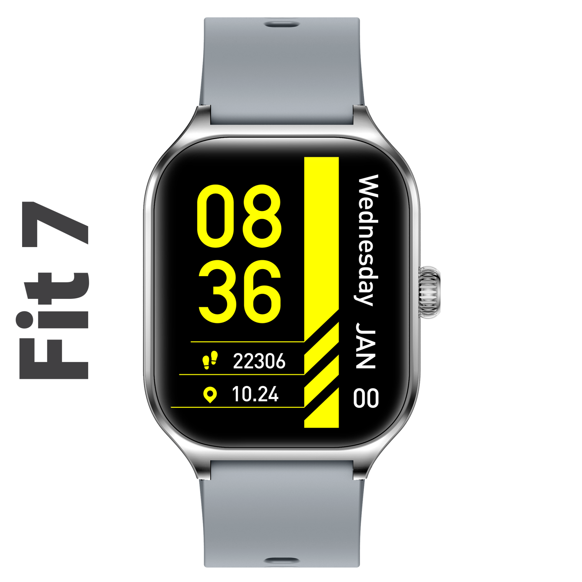 Fit7 Akıllı Saat Alüminyum Kasa Spor Silikon Kordon Gümüş