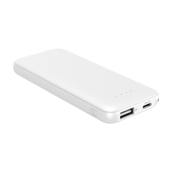 Thin 5B Slim Ultra ince 5000mAh Powerbank Taşınabilir Şarj Cijhazı Type-C / USB / Total Output 2.1A max Beyaz