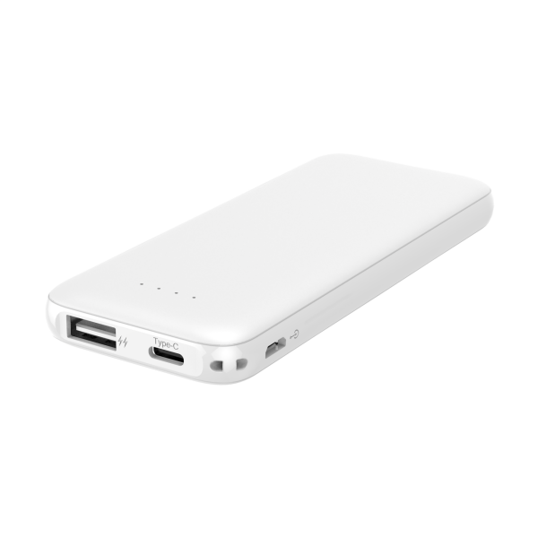 Thin 5B Slim Ultra ince 5000mAh Powerbank Taşınabilir Şarj Cijhazı Type-C / USB / Total Output 2.1A max Beyaz